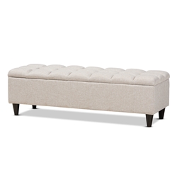 Baxton Studio Brette Mid-Century Modern Light Beige Fabric Upholstered Dark Brown Finished Wood Storage Bench Ottoman